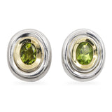 Sterling Silver and 18K Yellow Gold Peridot Oval Omega Back Earrings