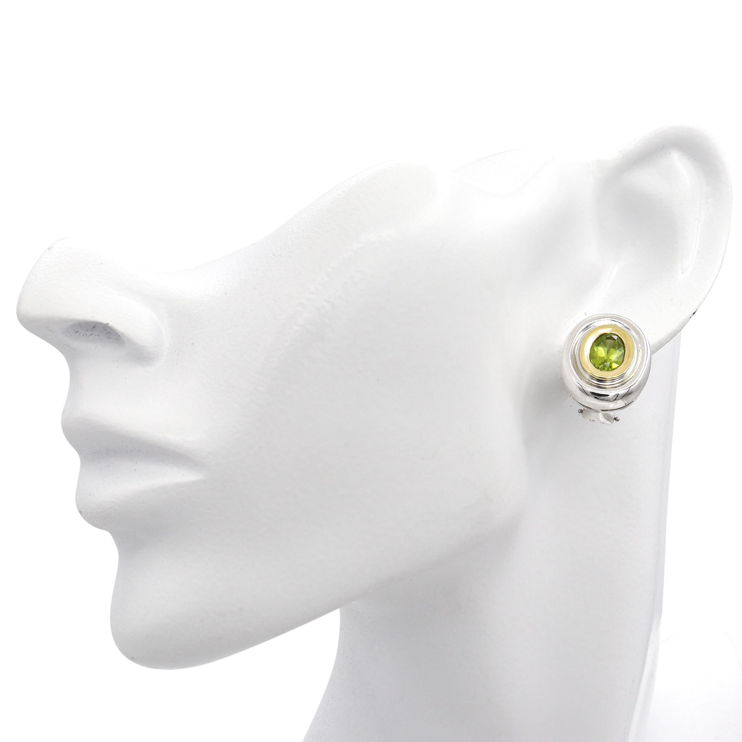 Sterling Silver and 18K Yellow Gold Peridot Oval Omega Back Earrings