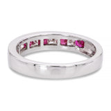 Vintage 14k White Gold Ruby and Diamond Alternating Half-Eternity Band Ring