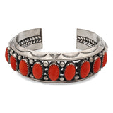 Vintage Navajo Howard S. Begay Sterling Silver Red Coral Cuff Bracelet