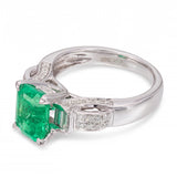 Vintage 18k White Gold 1.65ct Emerald and Diamond Ring