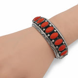 Vintage Navajo Howard S. Begay Sterling Silver Red Coral Cuff Bracelet