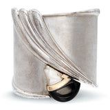 Erté “Tempest” Limited Ed. 14k Yellow Gold Sterling Silver Onyx MOP Wide Cuff