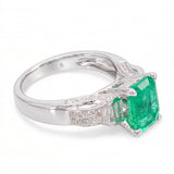 Vintage 18k White Gold 1.65ct Emerald and Diamond Ring