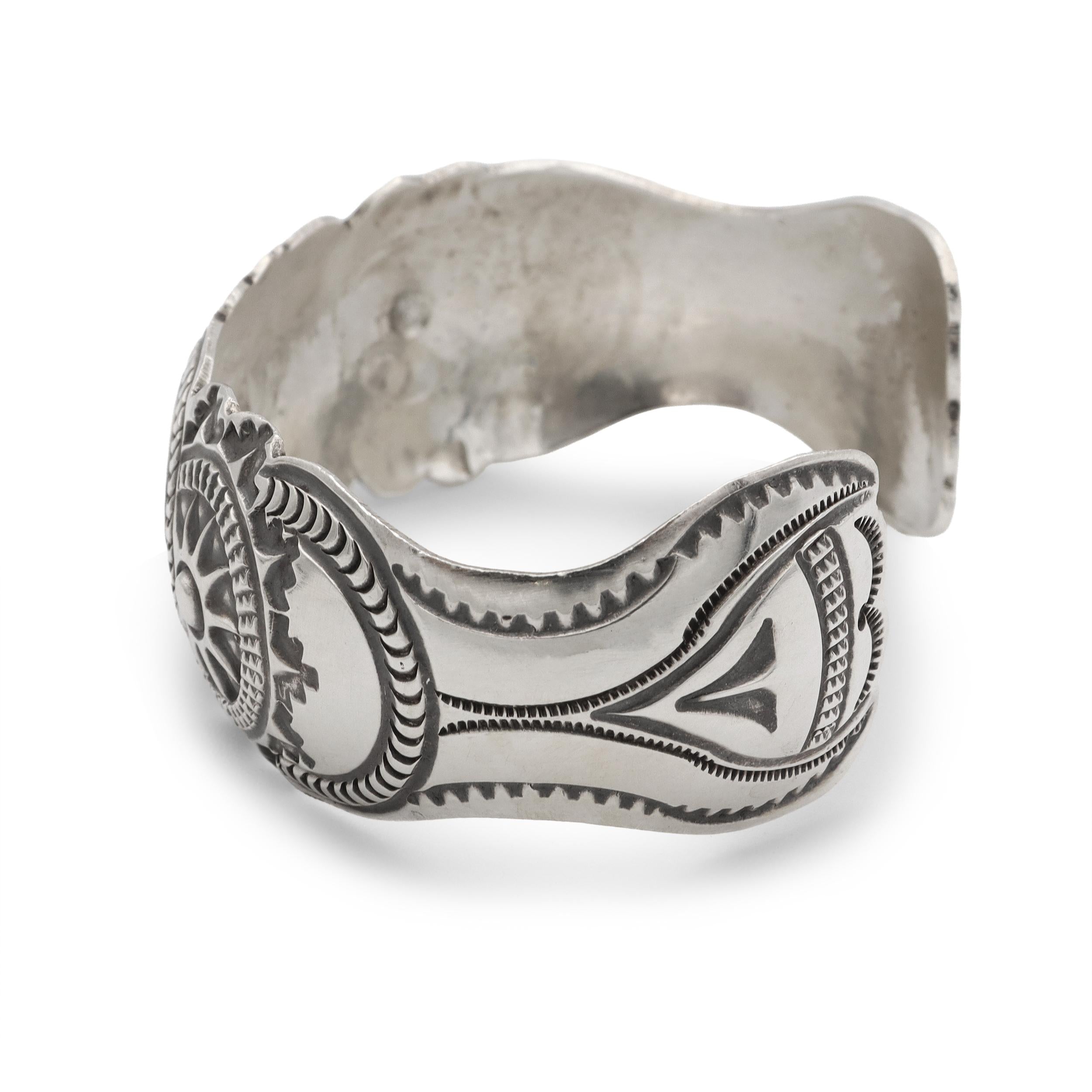 Vintage Native American Concho Sunburst Medallion Sterling Silver Cuff Bracelet