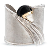 Erté “Tempest” Limited Ed. 14k Yellow Gold Sterling Silver Onyx MOP Wide Cuff