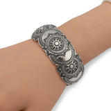 Vintage Native American Concho Sunburst Medallion Sterling Silver Cuff Bracelet