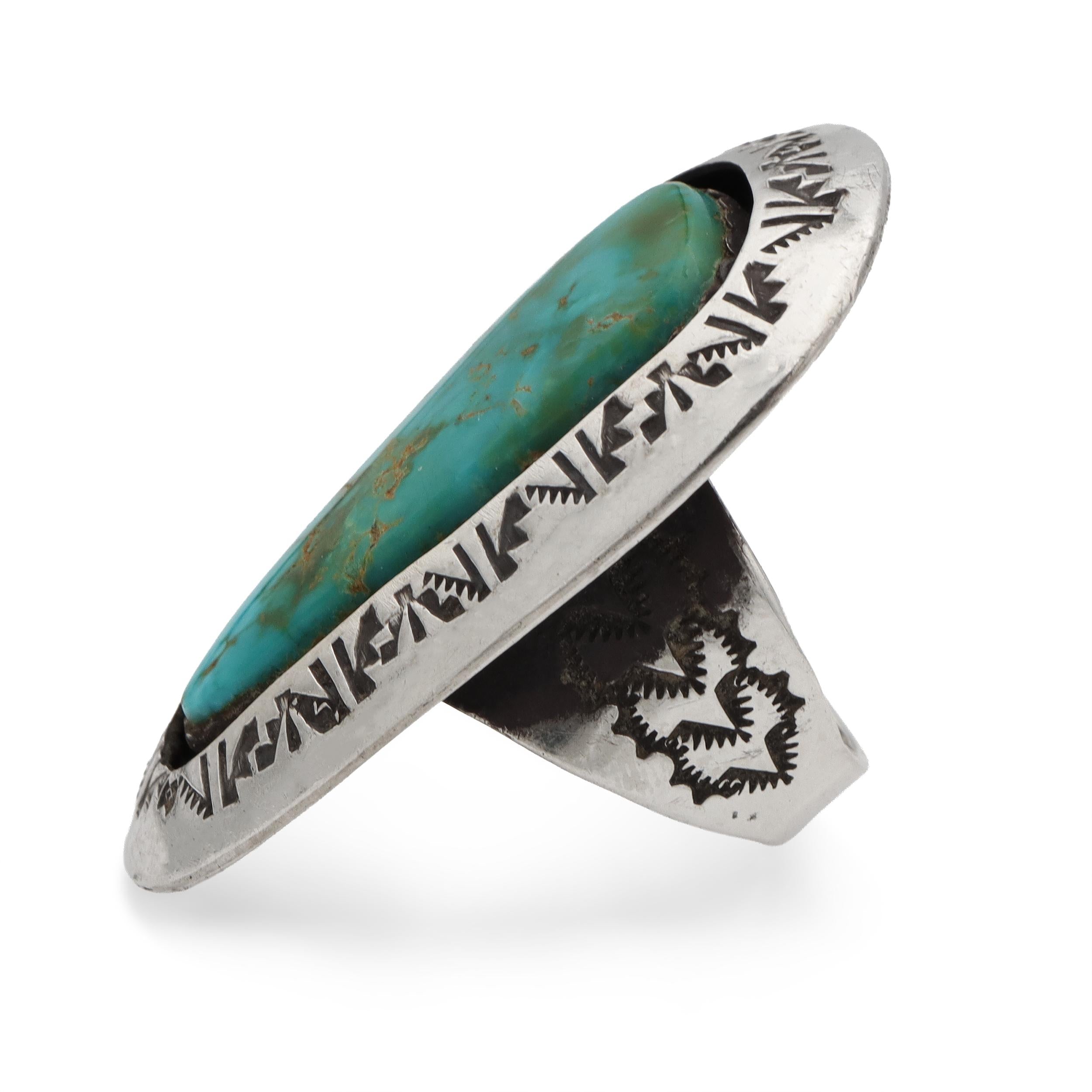 Vintage Teddy Goodluck Navajo Sterling Silver Turquoise Statement Ring