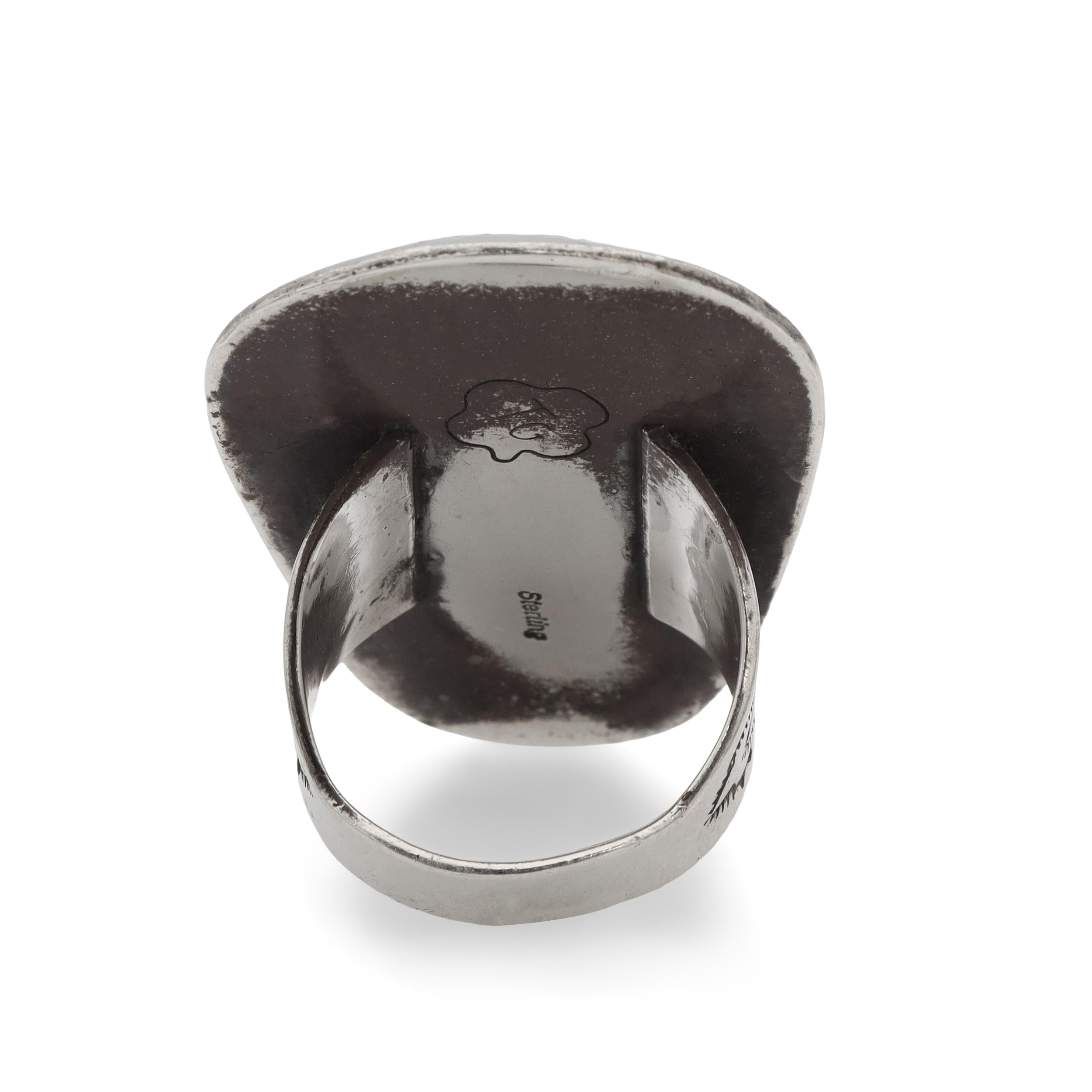Vintage Teddy Goodluck Navajo Sterling Silver Turquoise Statement Ring