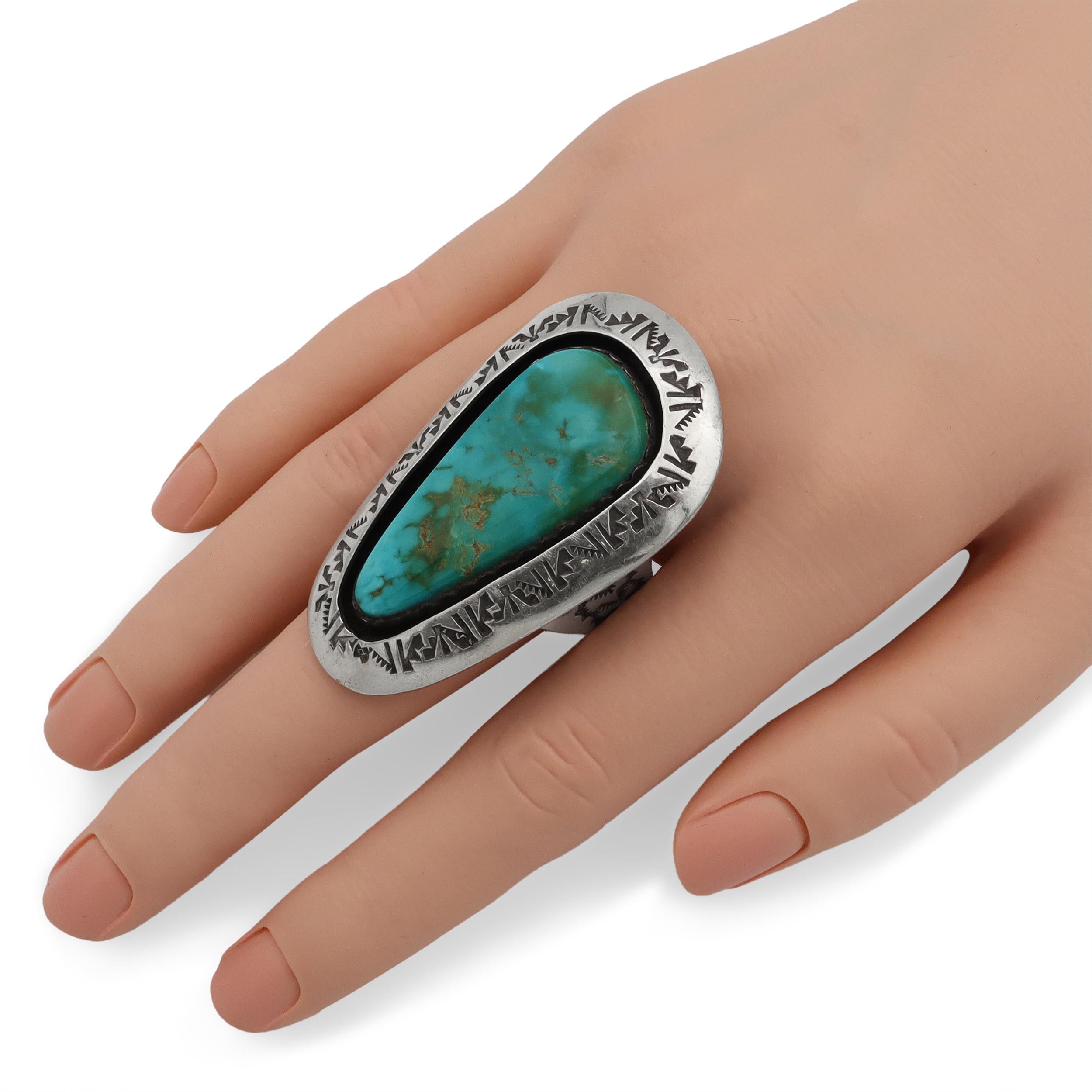 Vintage Teddy Goodluck Navajo Sterling Silver Turquoise Statement Ring