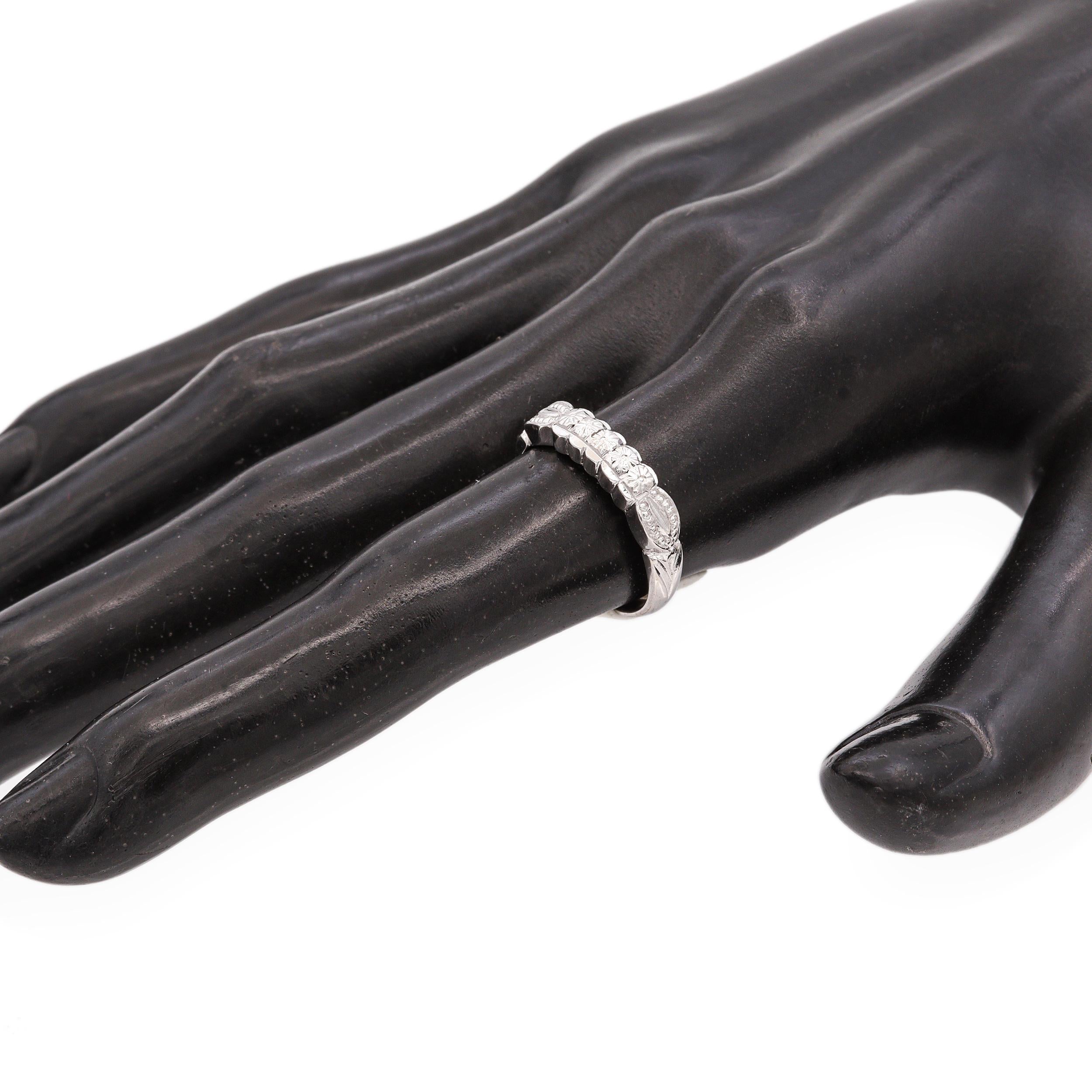 Vintage Platinum Palladium Alloy Floral Band Ring