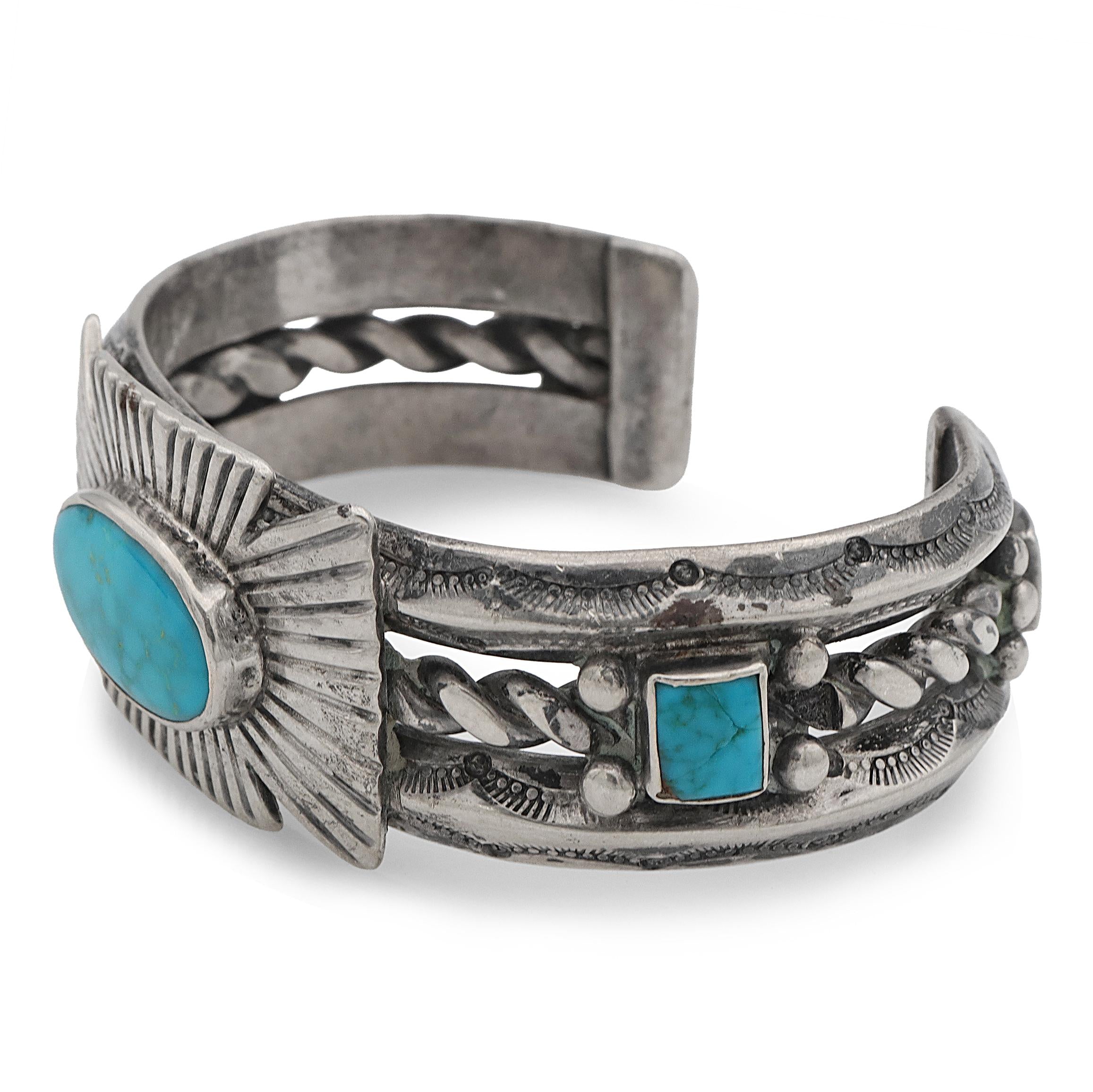 Vintage Navajo Sterling Silver Turquoise Cuff Bracelet