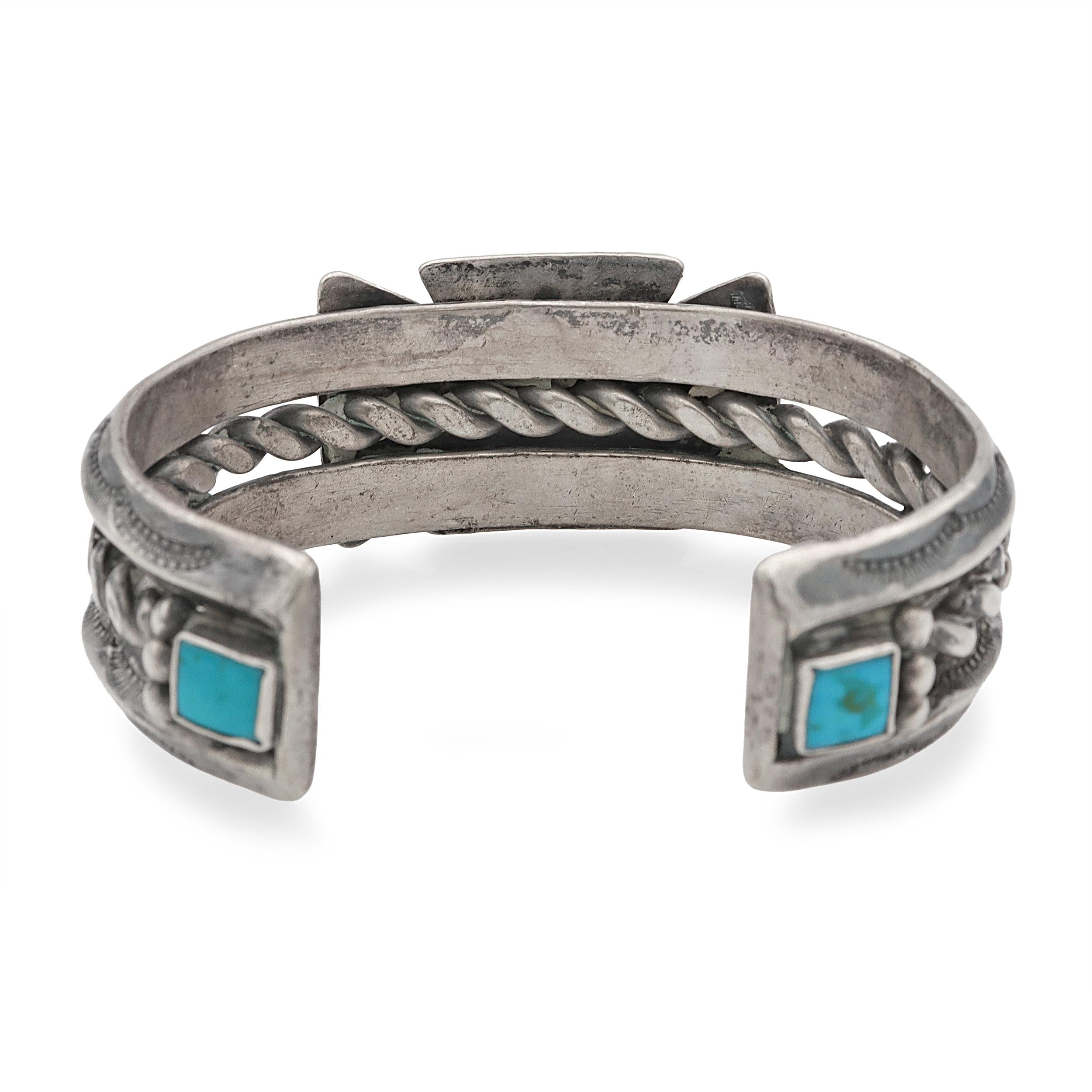 Vintage Navajo Sterling Silver Turquoise Cuff Bracelet