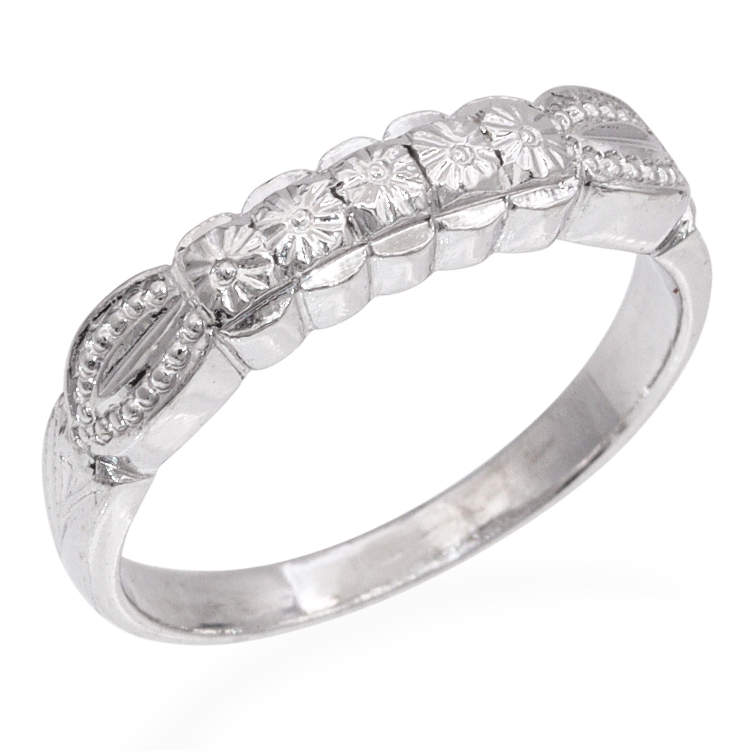 Vintage Platinum Palladium Alloy Floral Band Ring