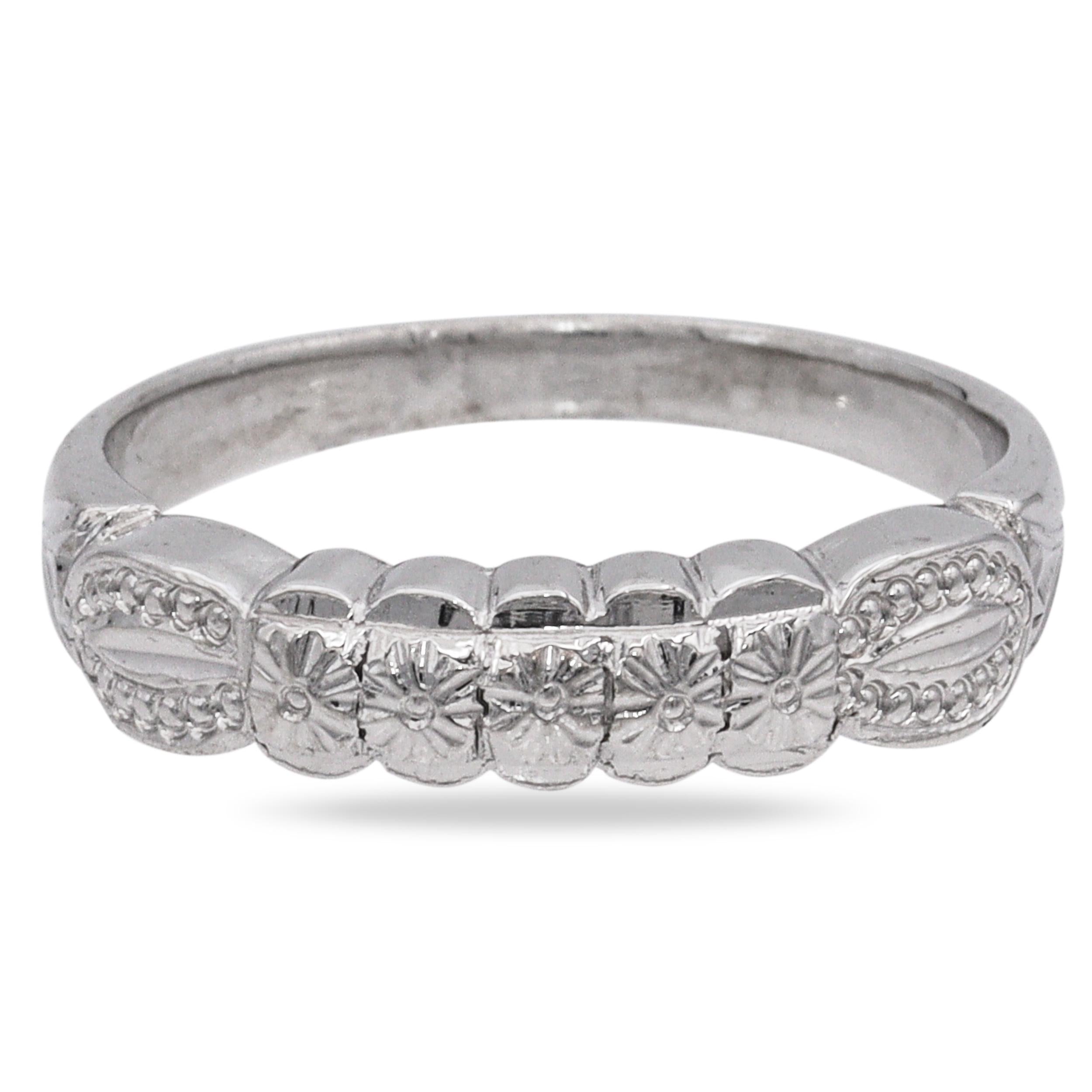 Vintage Platinum Palladium Alloy Floral Band Ring