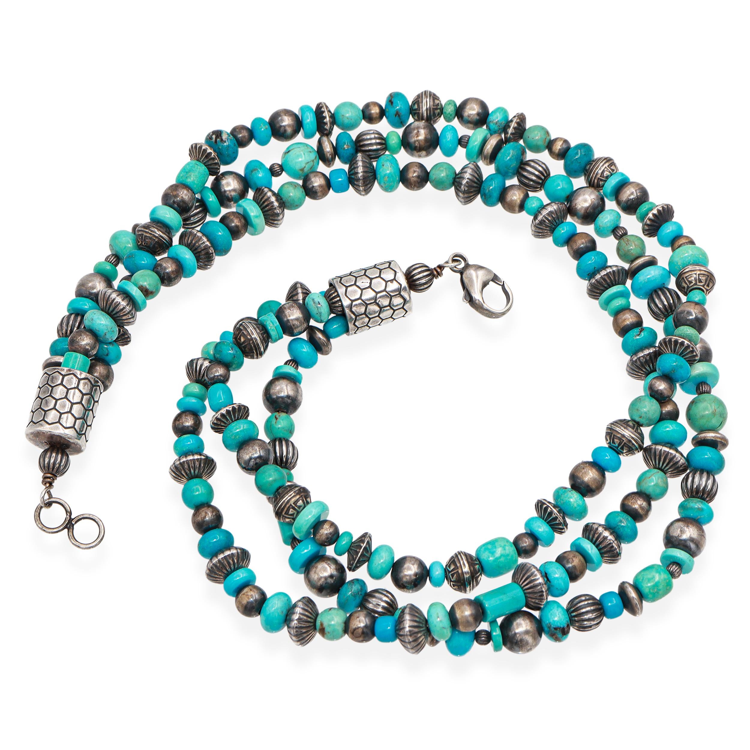 Vintage Southwest Sterling Silver Turquoise Multi-Strand Beaded Necklace