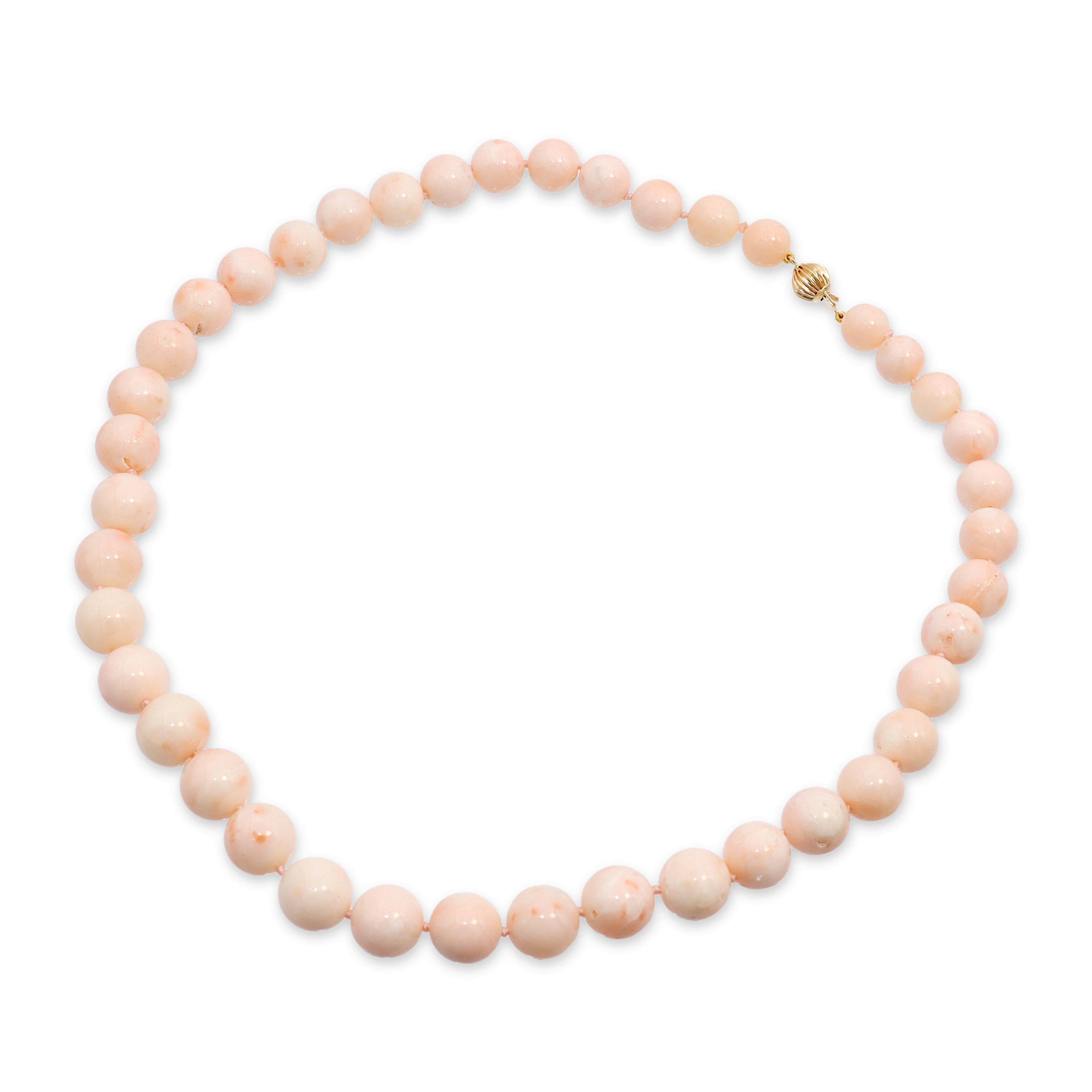 14k Yellow Gold Angel Skin Coral Beaded Strand Necklace