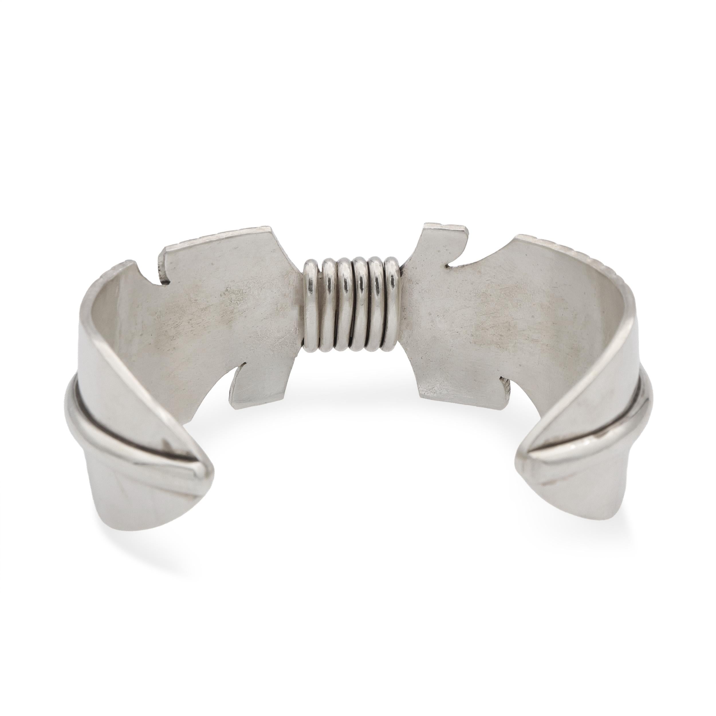 Vintage Navajo Douglas Etsitty Sterling Silver Feather Cuff Bracelet