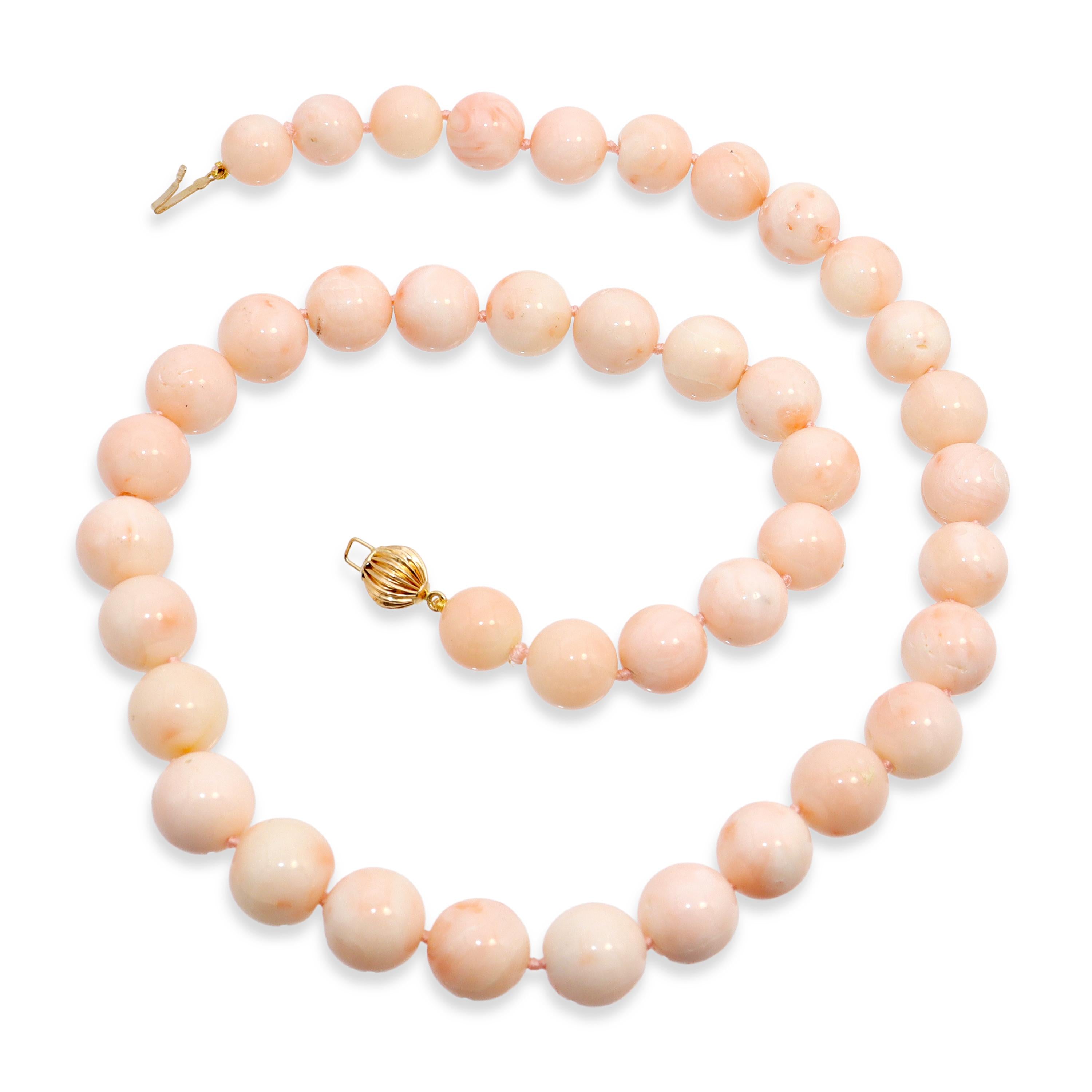 14k Yellow Gold Angel Skin Coral Beaded Strand Necklace