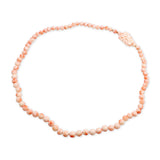 14k Yellow Gold Angel Skin Coral Beaded Necklace w/ Double-Sided Carved Pendant
