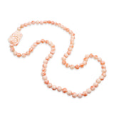 14k Yellow Gold Angel Skin Coral Beaded Necklace w/ Double-Sided Carved Pendant