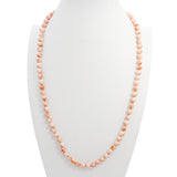 14k Yellow Gold Angel Skin Coral Beaded Necklace w/ Double-Sided Carved Pendant