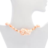 14k Yellow Gold Angel Skin Coral Beaded Necklace w/ Double-Sided Carved Pendant