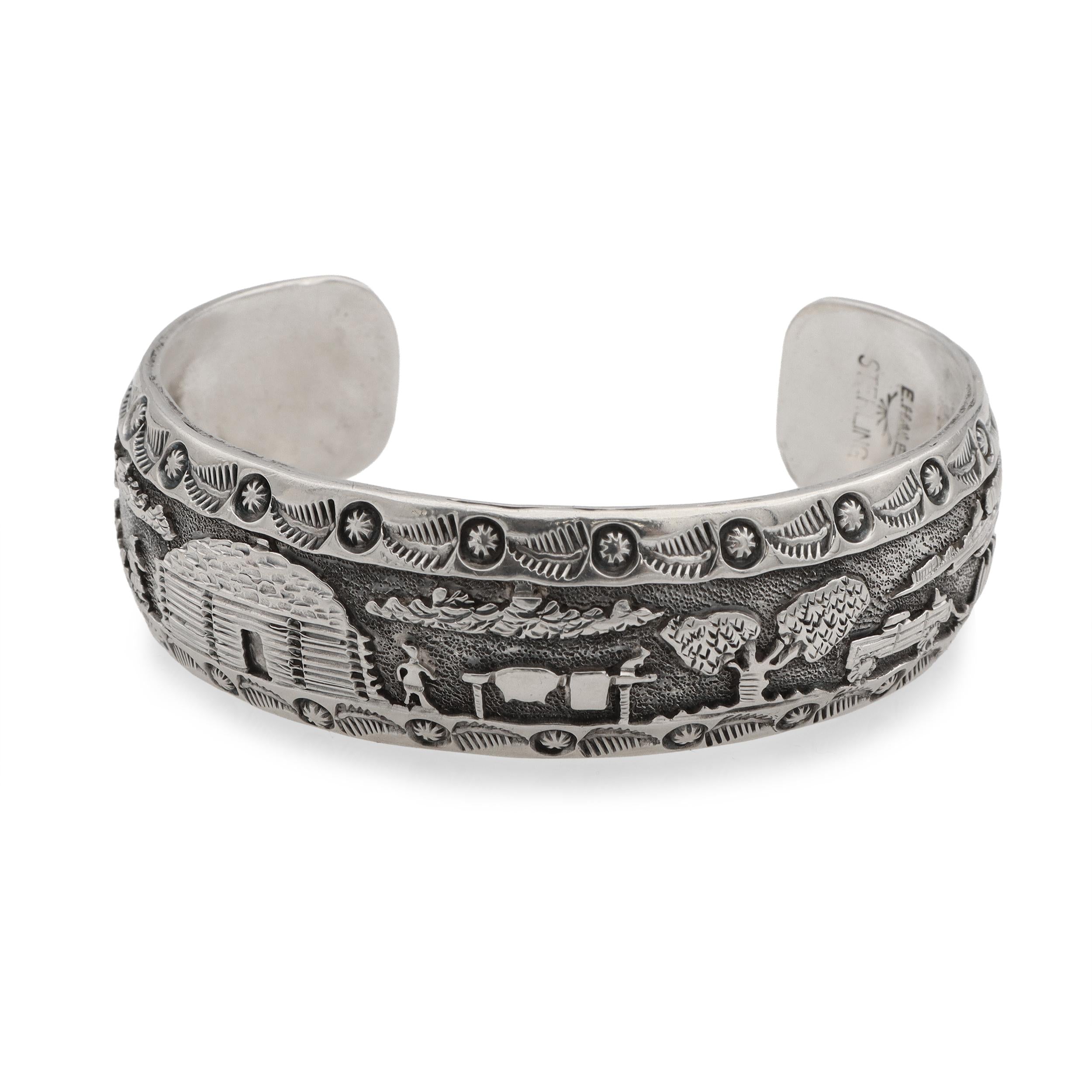 Navajo Diné Eugene Hale Sterling Silver Storyteller Cuff Bracelet