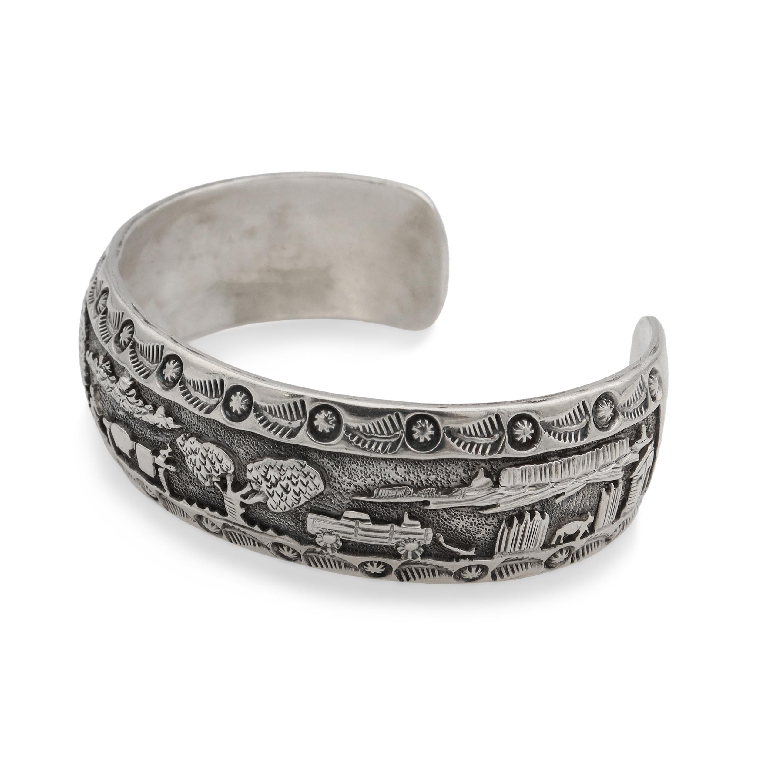 Navajo Diné Eugene Hale Sterling Silver Storyteller Cuff Bracelet