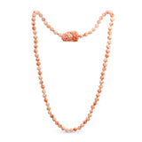 14k Yellow Gold Angel Skin Coral Beaded Necklace w/ Double-Sided Carved Pendant