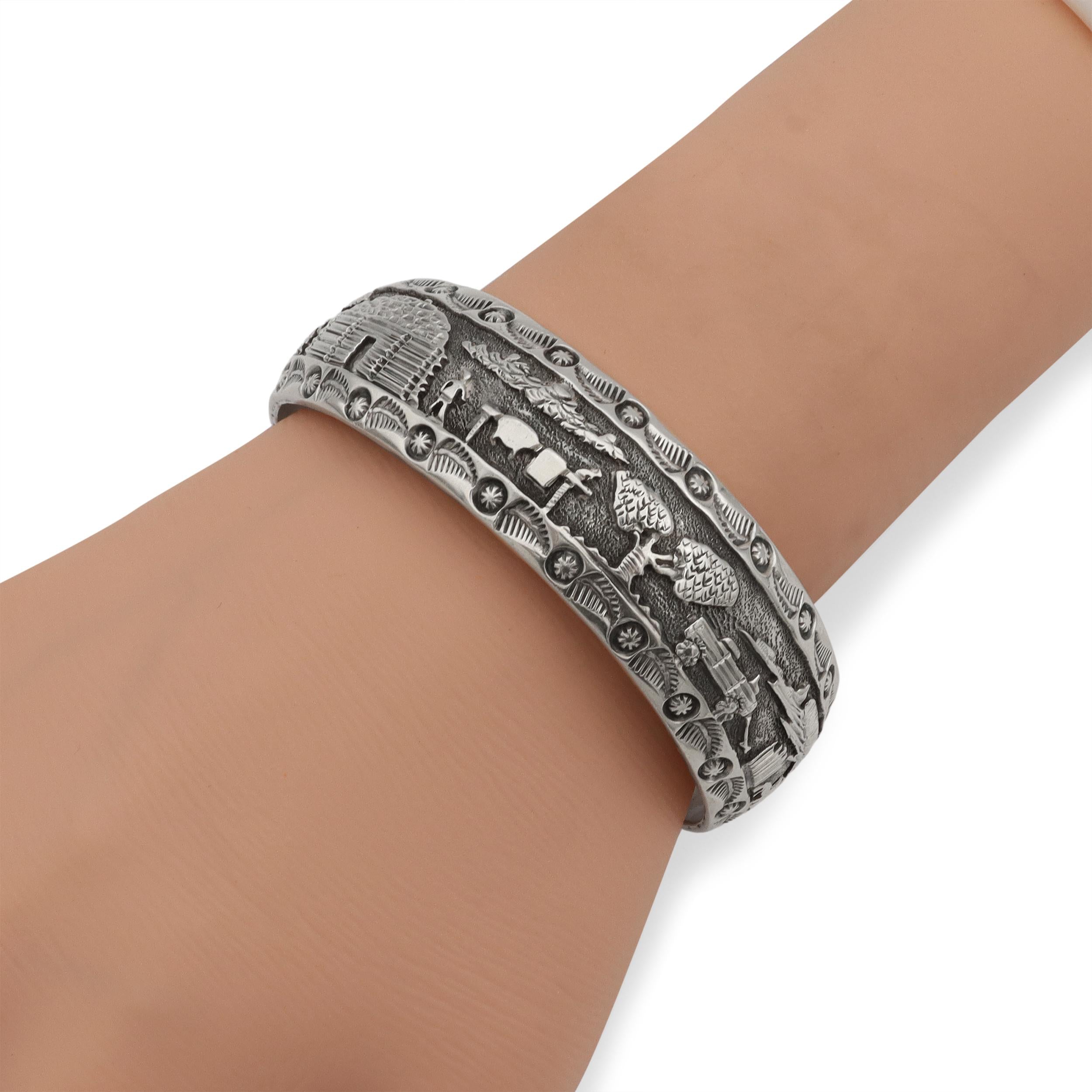 Navajo Diné Eugene Hale Sterling Silver Storyteller Cuff Bracelet