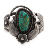 Vintage Sterling Silver Turquoise Floral Cuff
