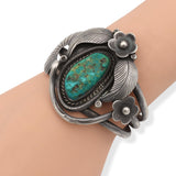 Vintage Sterling Silver Turquoise Floral Cuff
