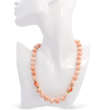 14k Yellow Gold Angel Skin Coral Beaded Necklace with Carved Accents