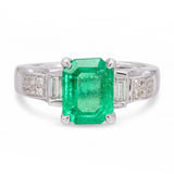 Vintage 18k White Gold 1.65ct Emerald and Diamond Ring