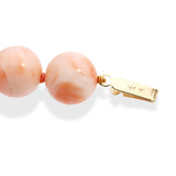 14k Yellow Gold Angel Skin Coral Beaded Necklace with Carved Accents