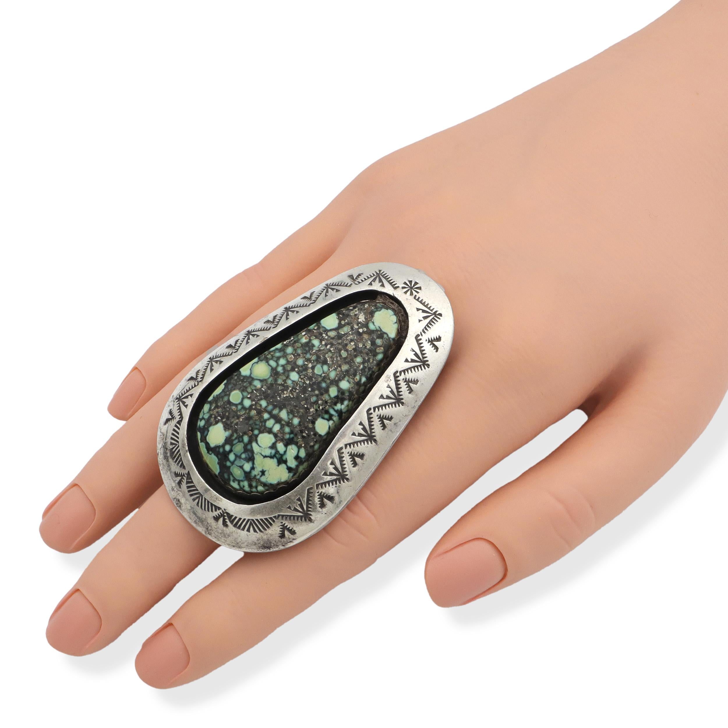Vintage Teddy Goodluck Navajo Sterling Silver Turquoise Ring