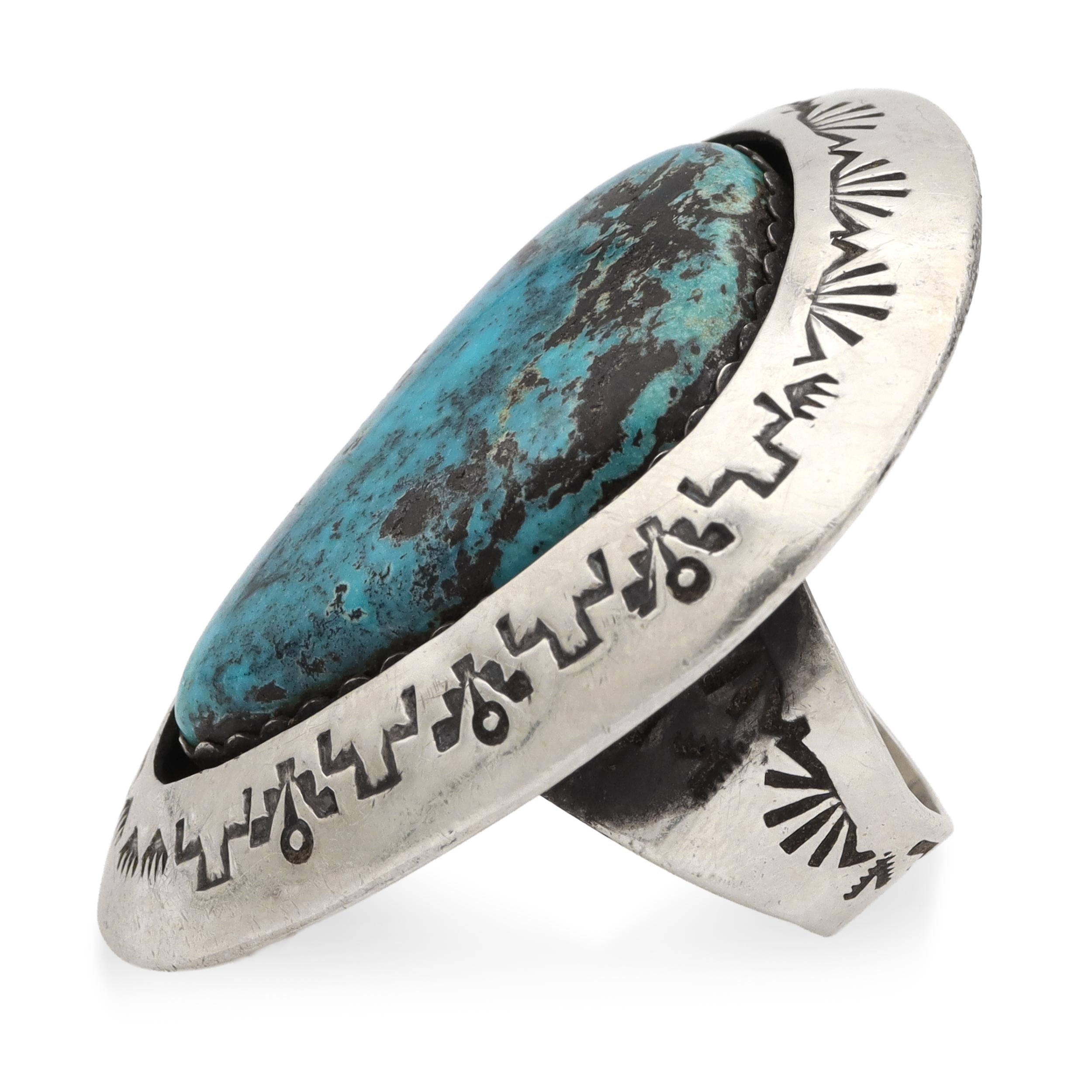 Vintage Teddy Goodluck Navajo Sterling Silver Turquoise Statement Ring