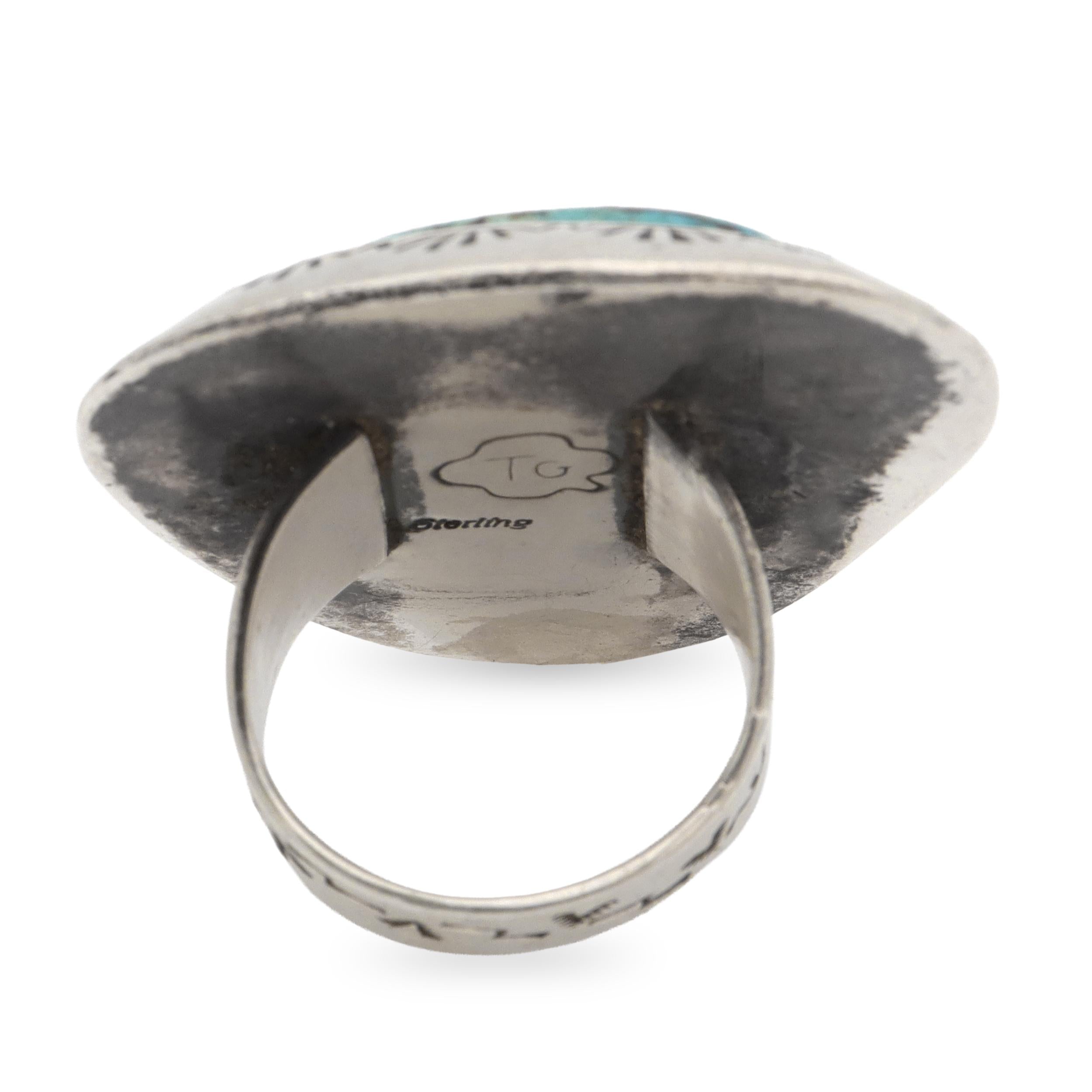 Vintage Teddy Goodluck Navajo Sterling Silver Turquoise Statement Ring