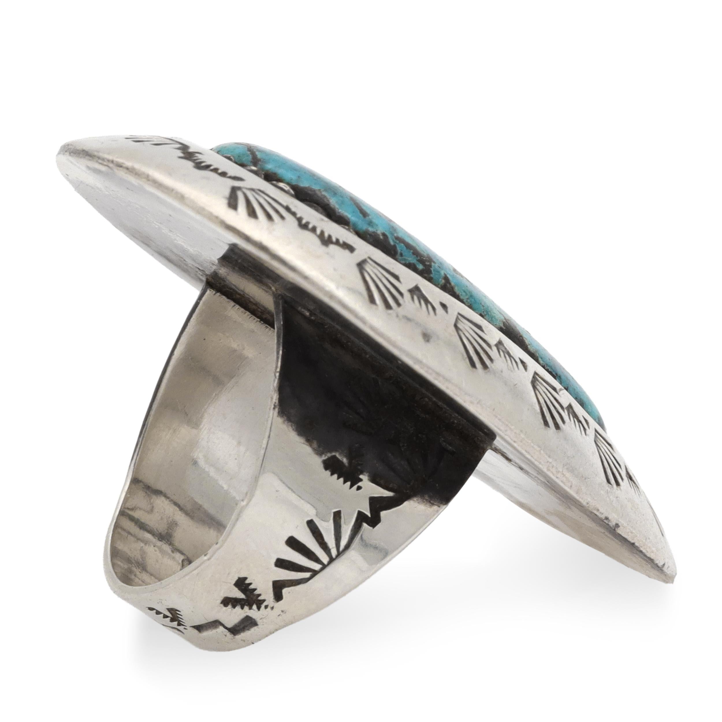 Vintage Teddy Goodluck Navajo Sterling Silver Turquoise Statement Ring