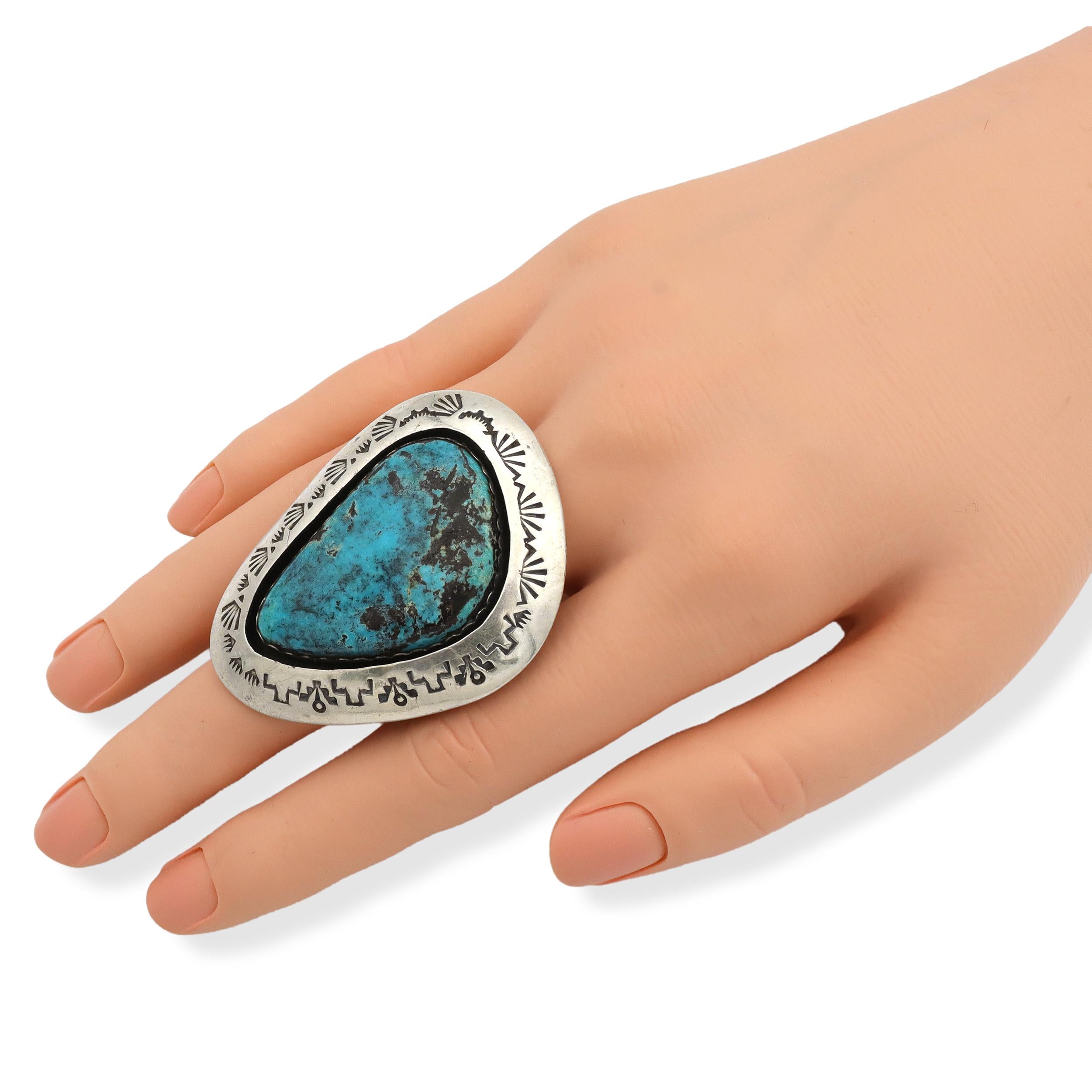 Vintage Teddy Goodluck Navajo Sterling Silver Turquoise Statement Ring