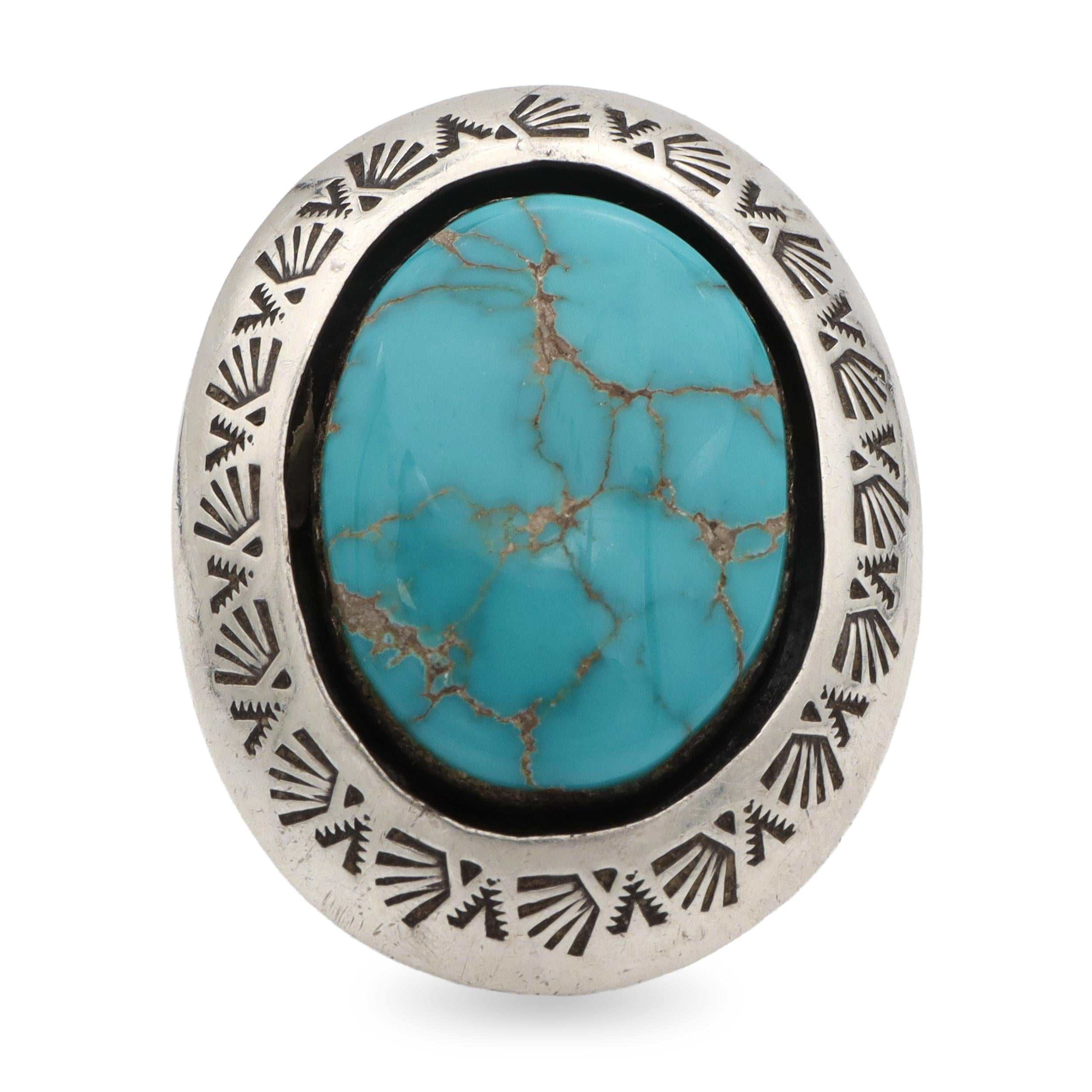 Vintage Teddy Goodluck Navajo Sterling Silver Turquoise Statement Ring