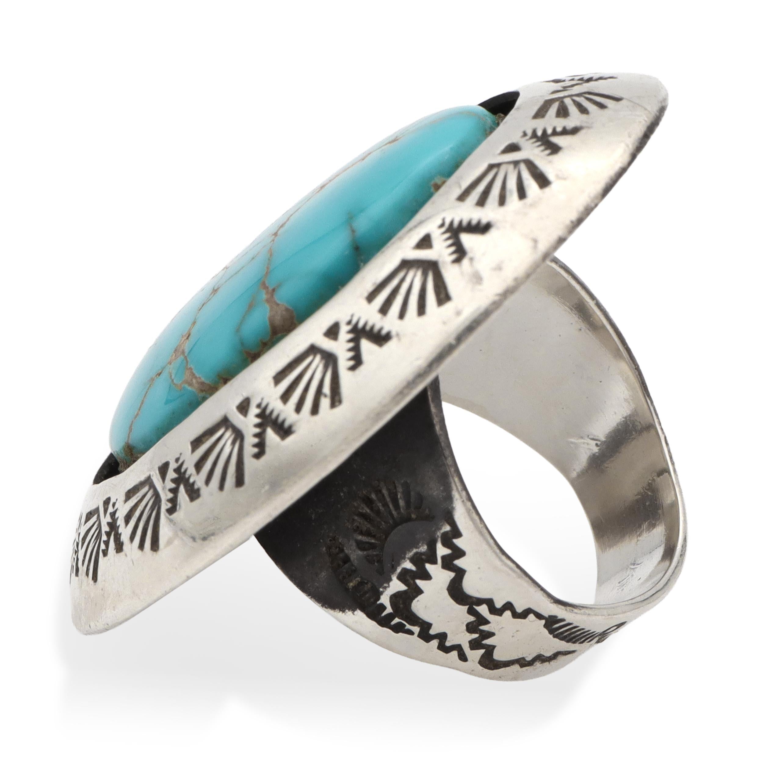 Vintage Teddy Goodluck Navajo Sterling Silver Turquoise Statement Ring