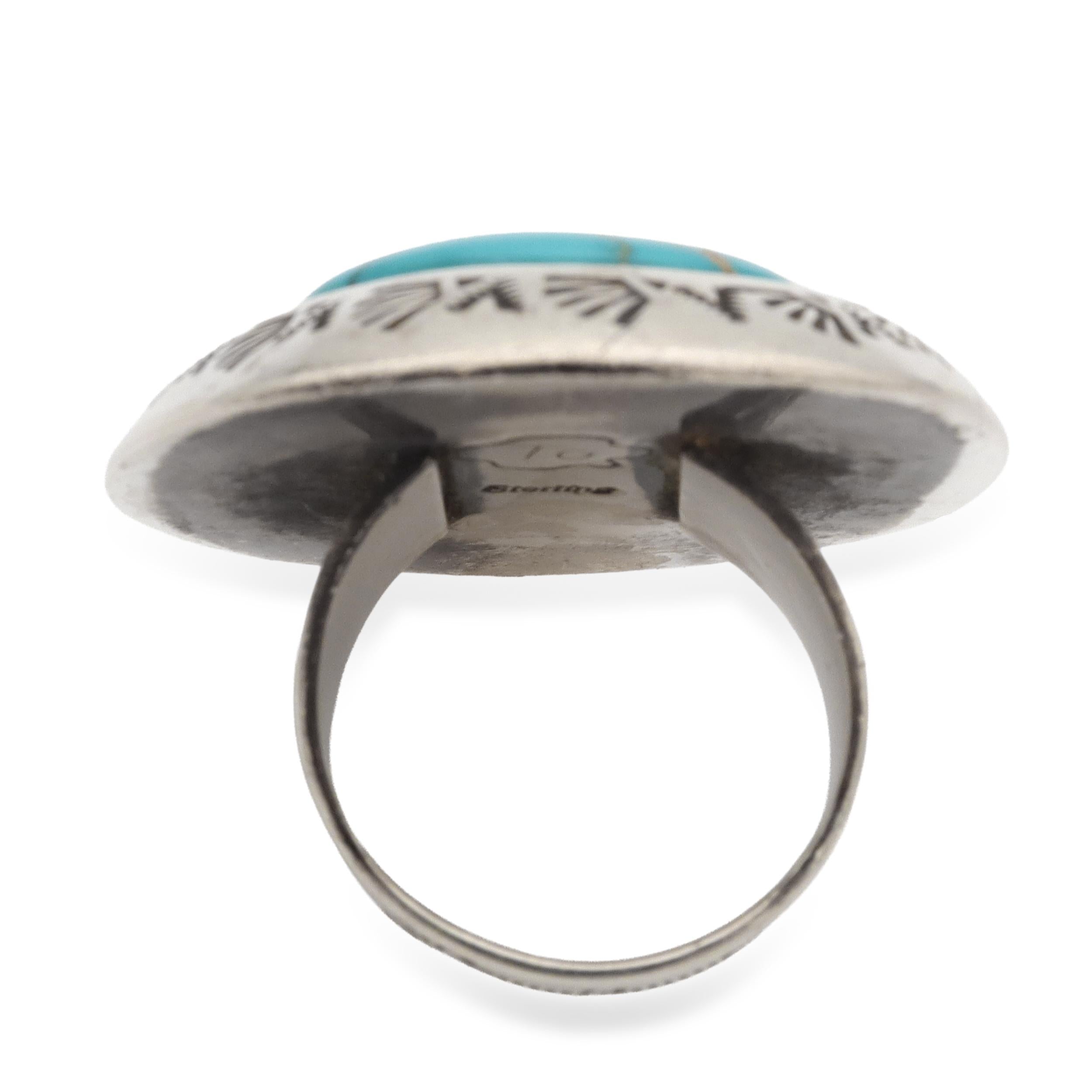 Vintage Teddy Goodluck Navajo Sterling Silver Turquoise Statement Ring