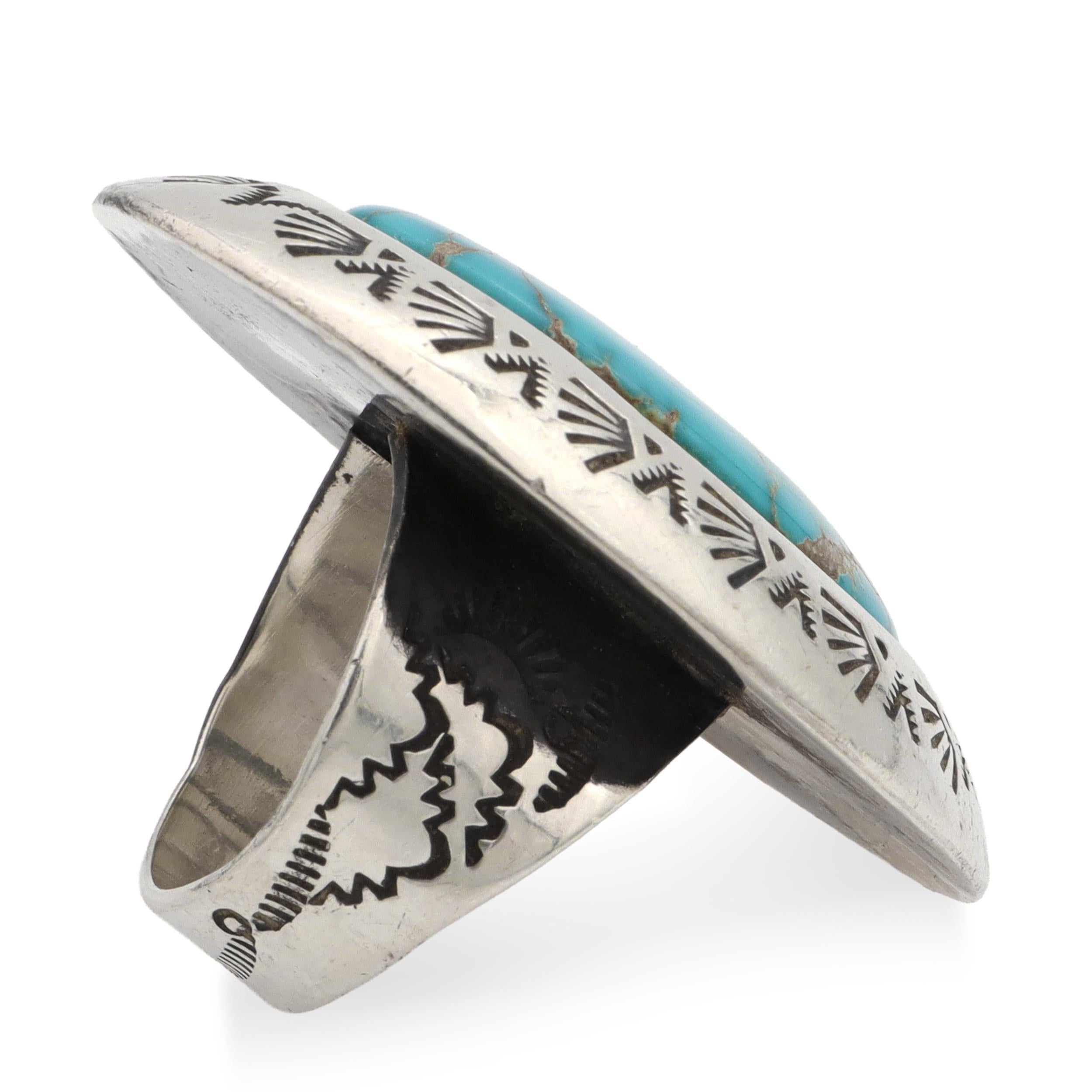 Vintage Teddy Goodluck Navajo Sterling Silver Turquoise Statement Ring