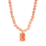 14k Yellow Gold Salmon Coral Beaded Necklace with Carved Coral Pendant