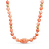 14k Yellow Gold Salmon Coral Beaded Necklace with Carved Centerpiece