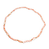 14k Yellow Gold Angel Skin Coral Beaded Necklace with Carved Barrel Accents