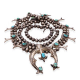 Vintage Navajo Silver Turquoise Squash Blossom Necklace