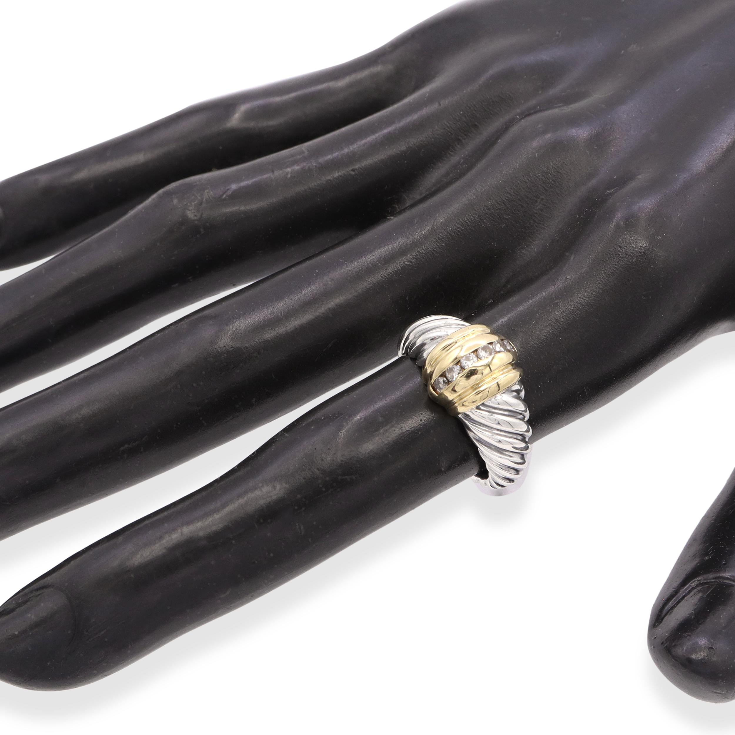 David Yurman Sterling Silver 18k Yellow Gold Diamond Cable Ring